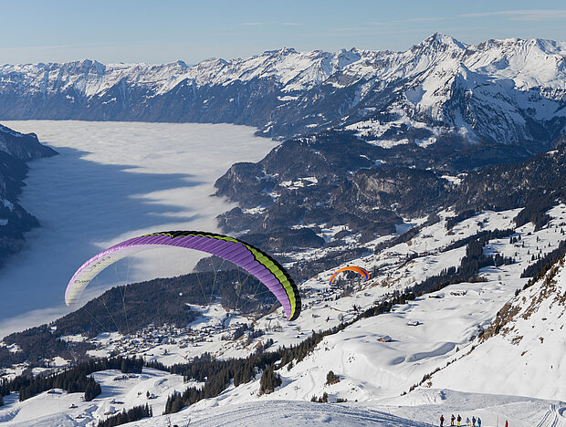 Gleitschirmfliegen im Winter im Haslital